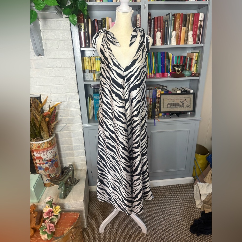 Vintage 1980s Bob Mackie Black & White Tiger Print Slip Dress Size Small
